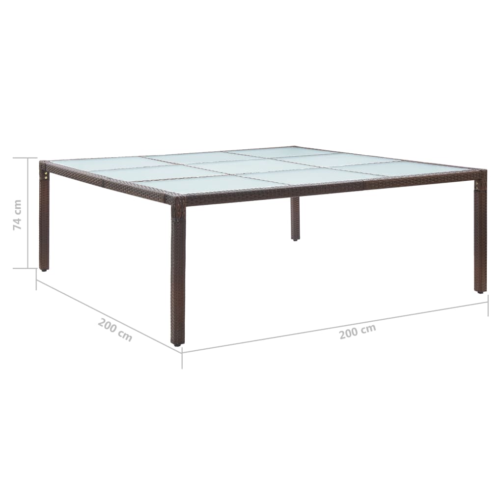 Garden Dining Table Brown 200x200x74 cm Poly Rattan