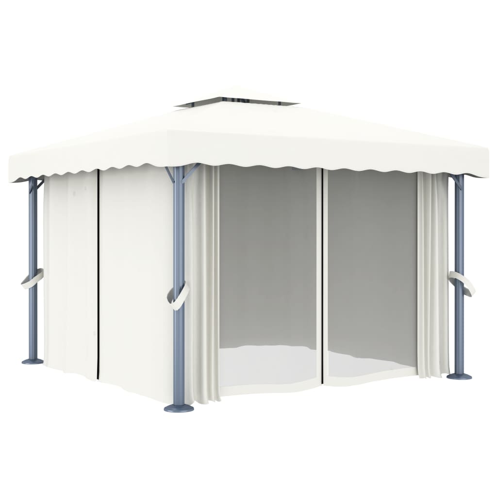 Gazebo with Curtain 3x3 m Cream White Aluminium