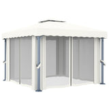 Gazebo with Curtain 3x3 m Cream White Aluminium