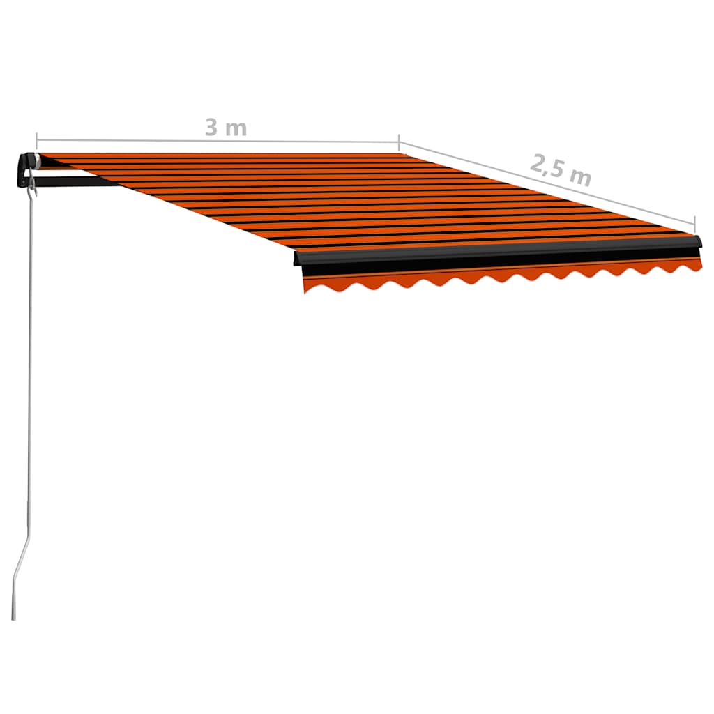 Manual Retractable Awning with LED 300x250 cm Orange and Brown