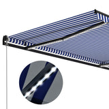 Manual Retractable Awning with LED 350x250 cm Blue and White