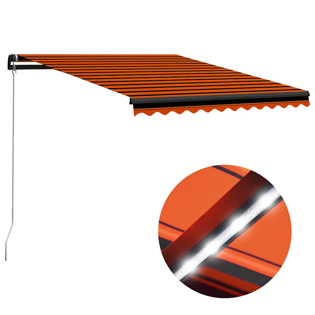 Manual Retractable Awning with LED 350x250 cm Orange and Brown