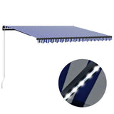 Manual Retractable Awning with LED 450x300 cm Blue and White