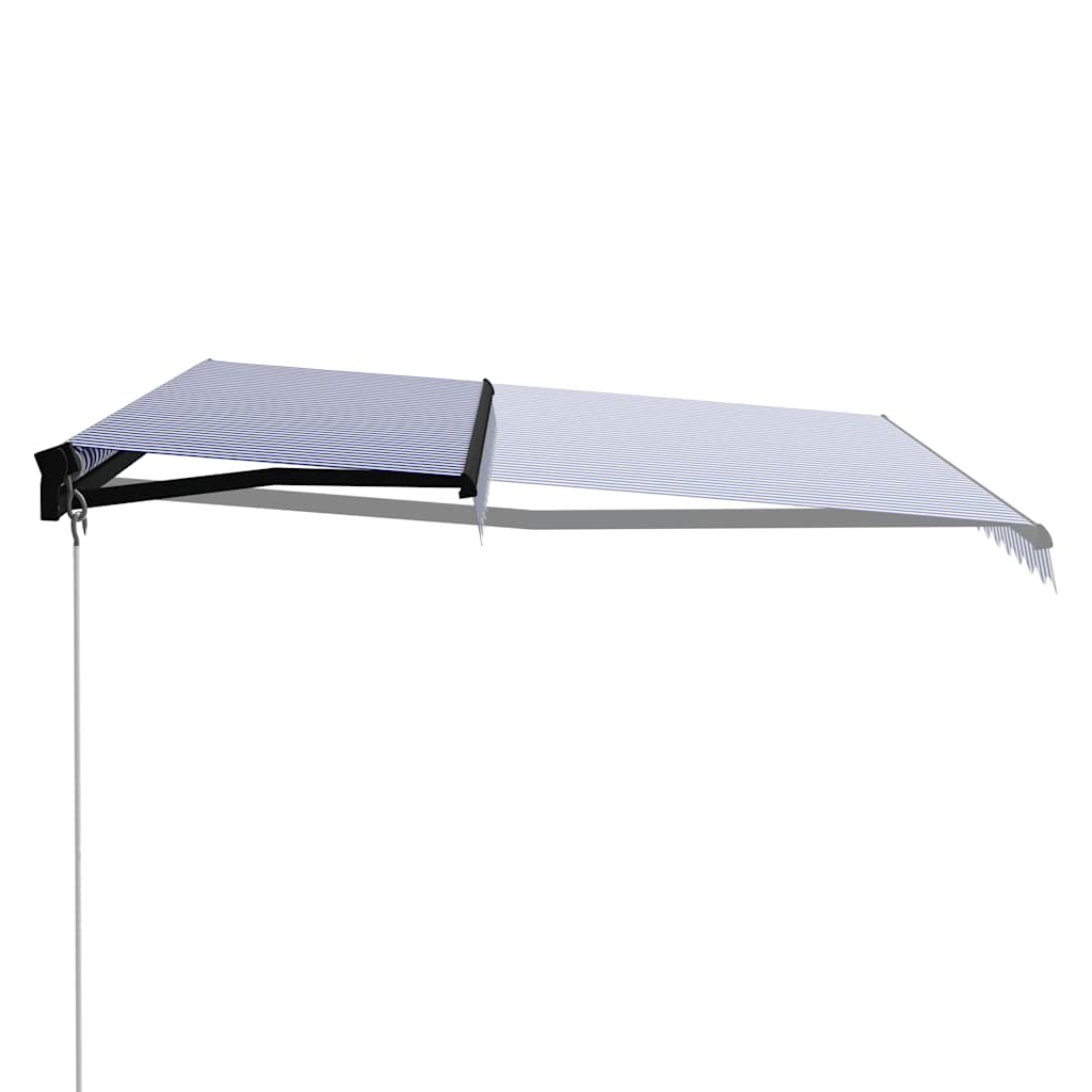 Manual Retractable Awning with LED 450x300 cm Blue and White