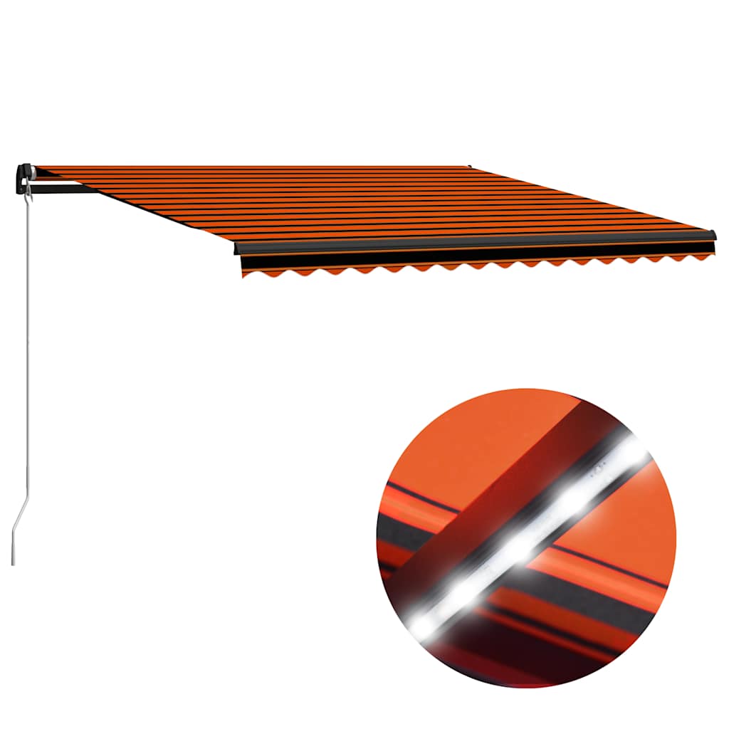 Manual Retractable Awning with LED 450x300 cm Orange and Brown