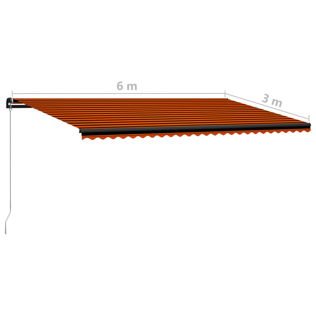 Manual Retractable Awning with LED 600x300 cm Orange and Brown