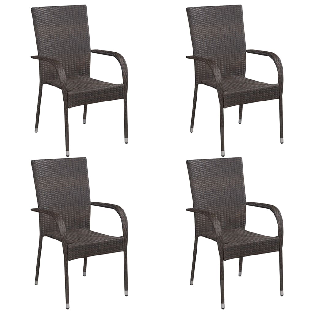 Stackable Outdoor Chairs 4 pcs Poly Rattan Brown