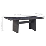 Garden Dining Table Black 200x100x74 cm Glass and Poly Rattan