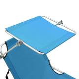 Folding Sun Lounger with Canopy Steel Turquoise and Blue