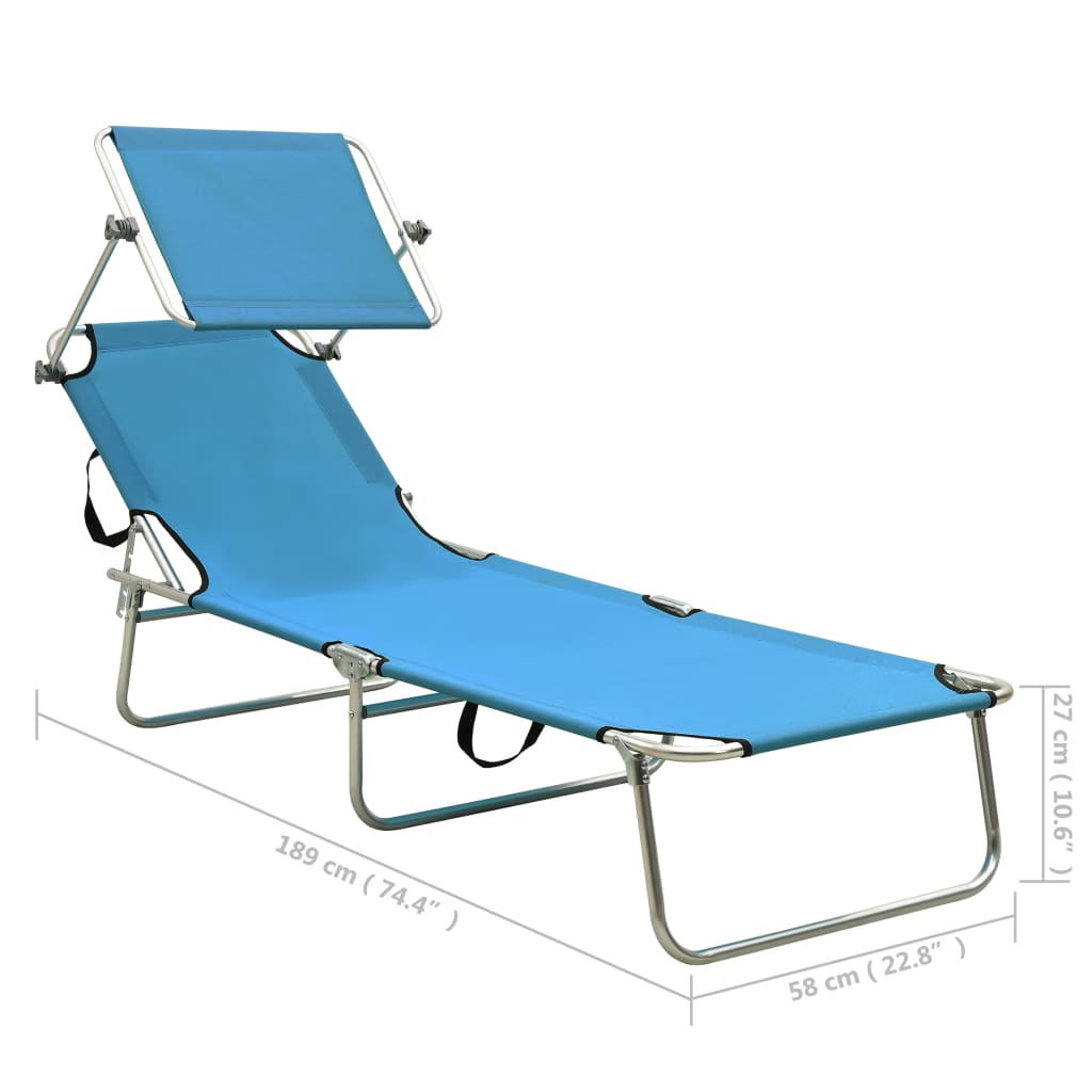 Folding Sun Lounger with Canopy Steel Turquoise and Blue