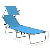 Folding Sun Lounger with Canopy Steel Turquoise and Blue