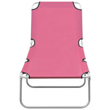 Folding Sun Lounger Steel and Fabric Pink