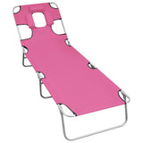 Folding Sun Lounger with Head Cushion Steel Magento Pink