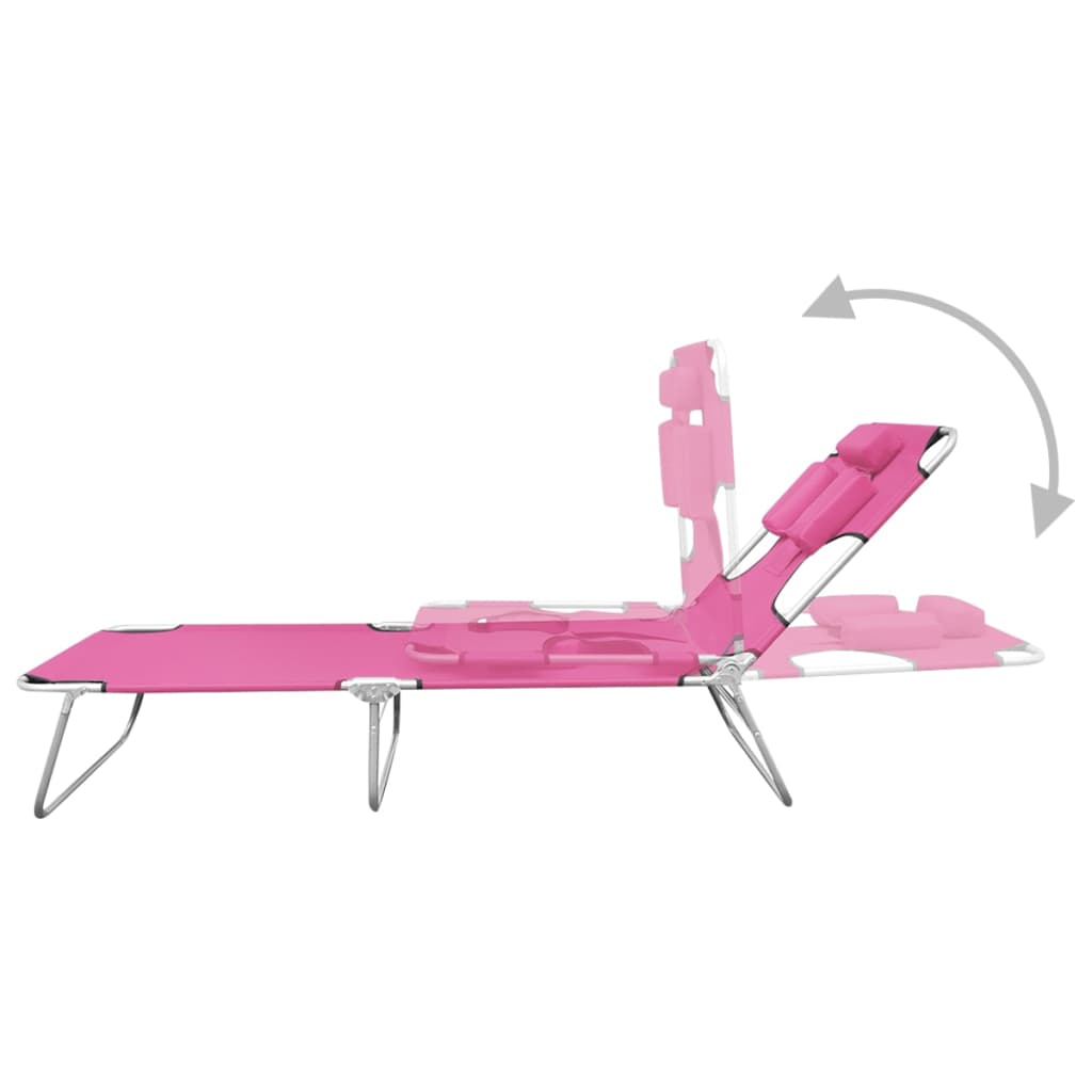 Folding Sun Lounger with Head Cushion Steel Magento Pink