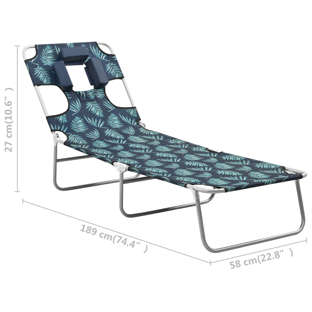 Folding Sun Lounger with Head Cushion Steel Leaves Print