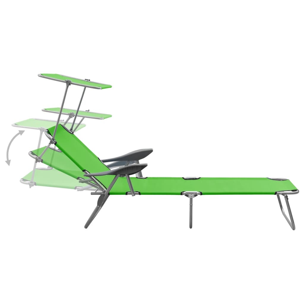 Sun Lounger with Canopy Steel Green