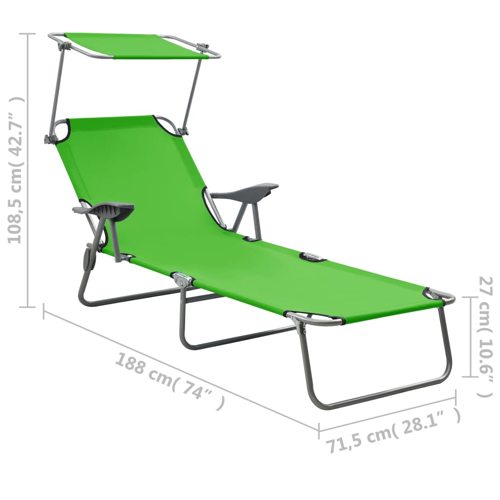 Sun Lounger with Canopy Steel Green