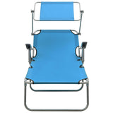 Sun Lounger with Canopy Steel Blue