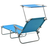 Sun Lounger with Canopy Steel Blue