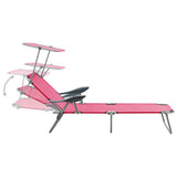 Sun Lounger with Canopy Steel Pink