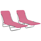 Folding Sun Loungers 2 pcs Steel and Fabric Pink