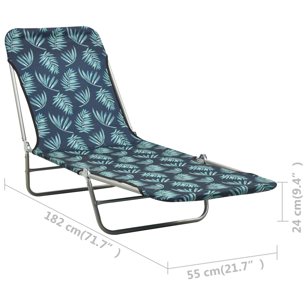 Folding Sun Loungers 2 pcs Steel and Fabric Leaf Pattern