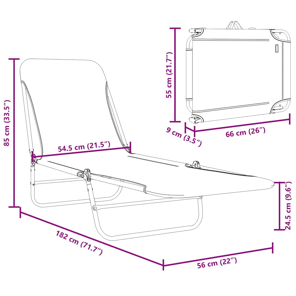 Folding Sun Loungers 2 pcs Steel and Fabric Leaf Pattern