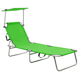 Folding Sun Lounger with Canopy Green Aluminium