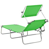 Folding Sun Lounger with Canopy Green Aluminium