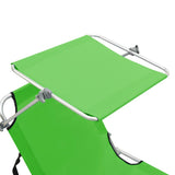 Folding Sun Lounger with Canopy Green Aluminium