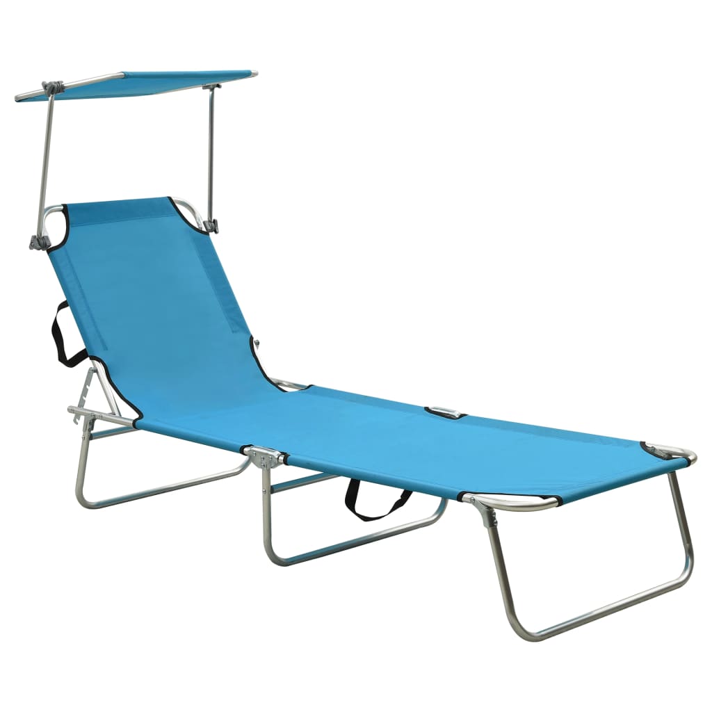 Folding Sun Lounger with Canopy Blue Aluminium