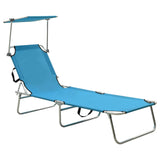 Folding Sun Lounger with Canopy Blue Aluminium