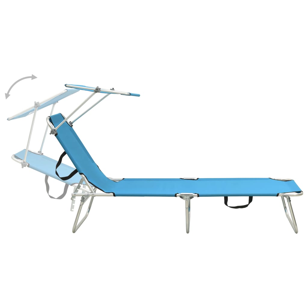 Folding Sun Lounger with Canopy Blue Aluminium