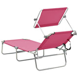 Folding Sun Lounger with Canopy Pink Aluminium