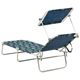 Folding Sun Lounger with Canopy Leaf Print Aluminium