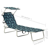 Folding Sun Lounger with Canopy Leaf Print Aluminium