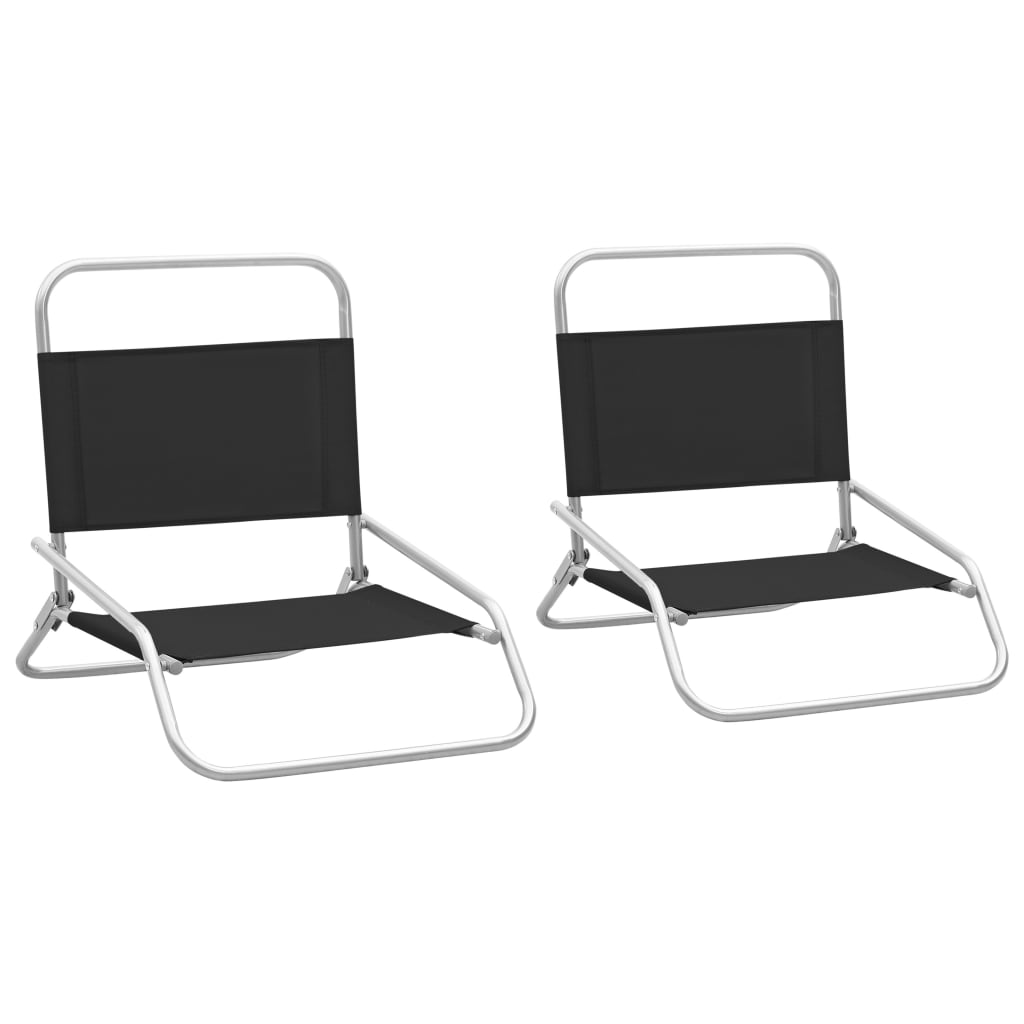 Folding Beach Chairs 2 pcs Black Fabric