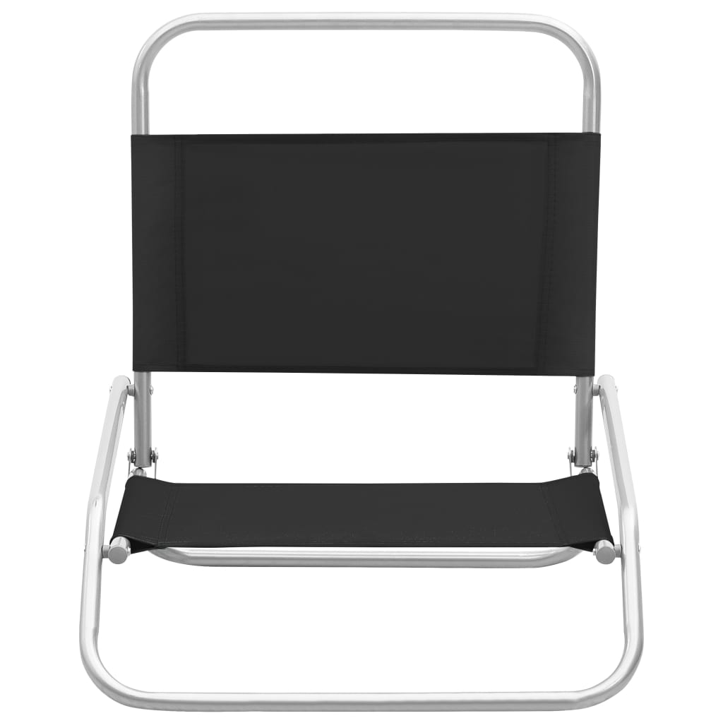 Folding Beach Chairs 2 pcs Black Fabric