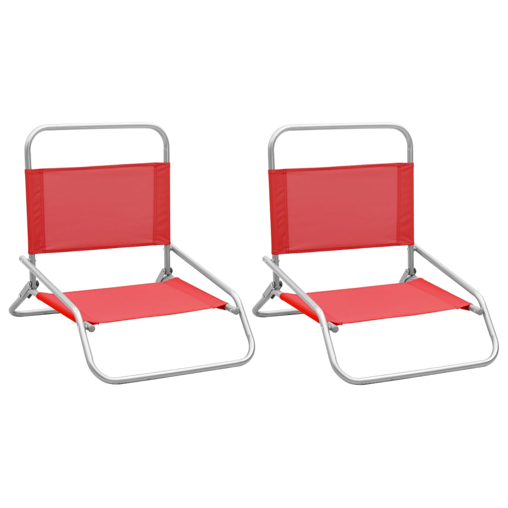 Folding Beach Chairs 2 pcs Red Fabric