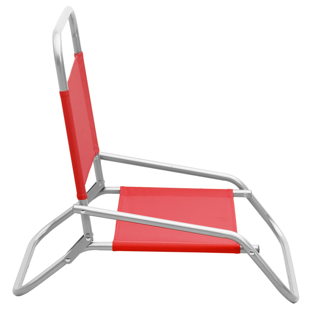 Folding Beach Chairs 2 pcs Red Fabric