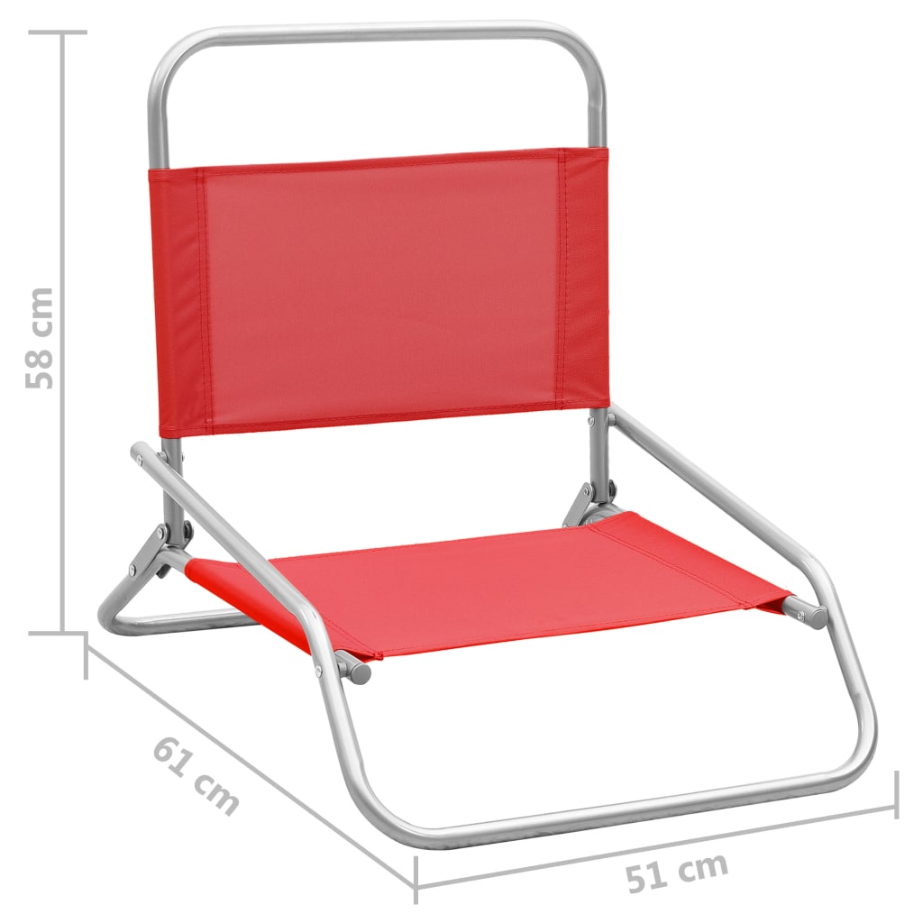 Folding Beach Chairs 2 pcs Red Fabric