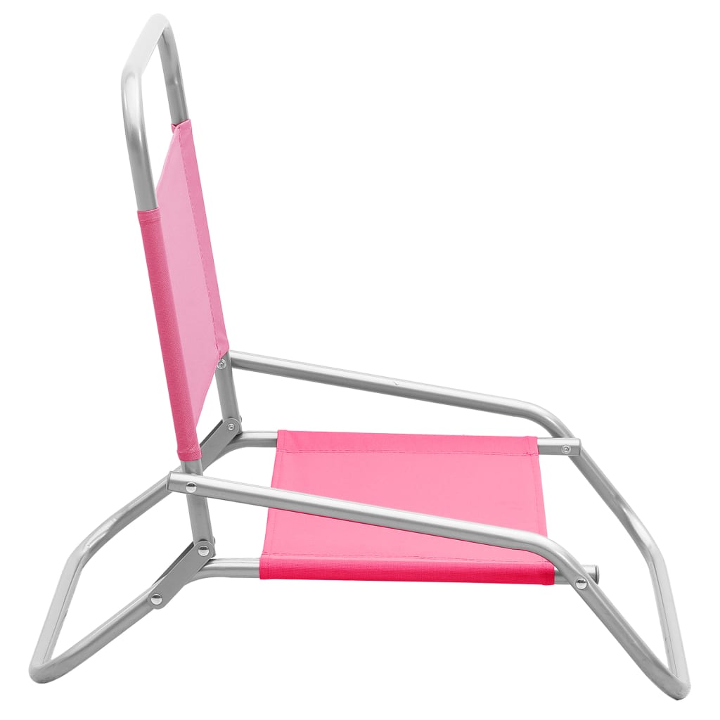 Folding Beach Chairs 2 pcs Pink Fabric