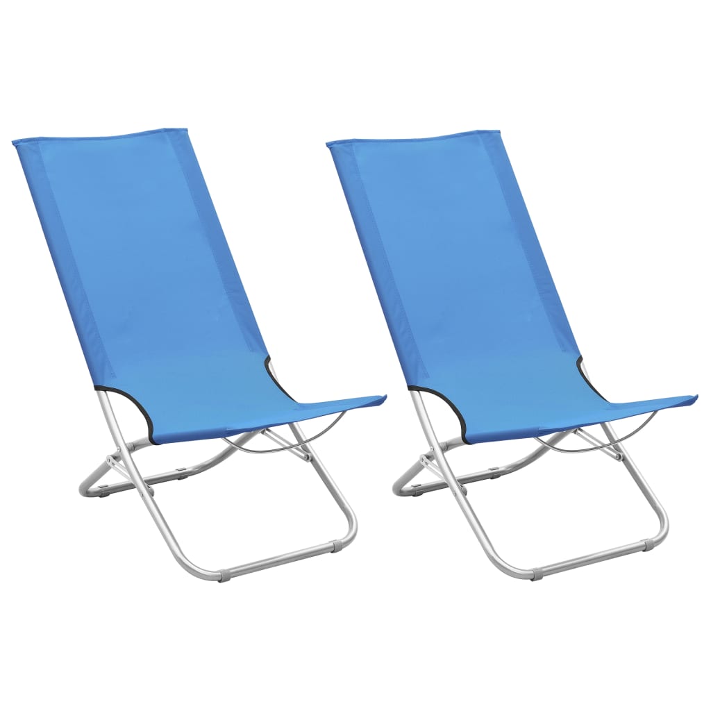 Folding Beach Chairs 2 pcs Blue Fabric