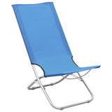 Folding Beach Chairs 2 pcs Blue Fabric