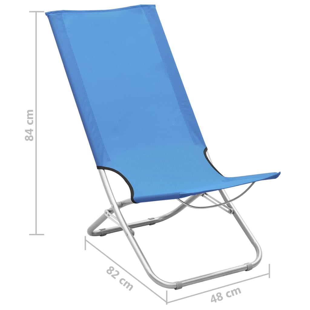 Folding Beach Chairs 2 pcs Blue Fabric