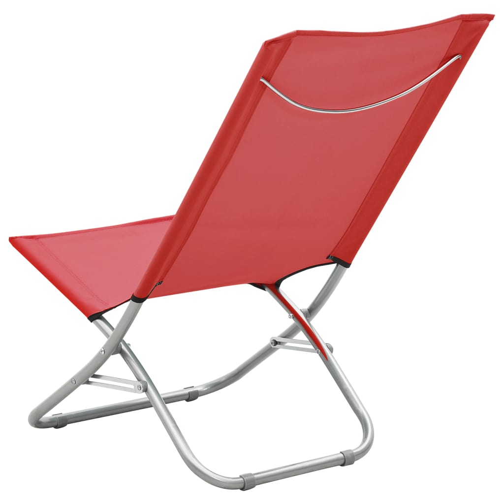 Folding Beach Chairs 2 pcs Red Fabric