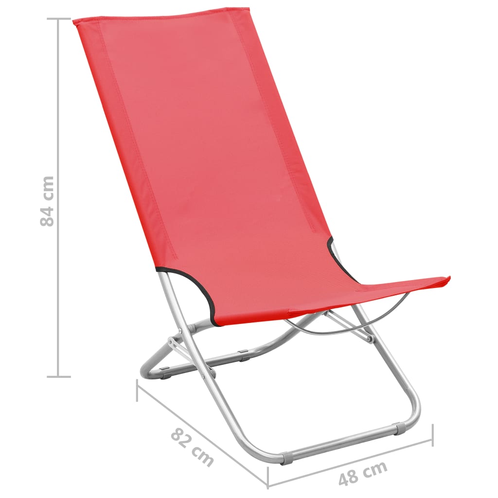 Folding Beach Chairs 2 pcs Red Fabric