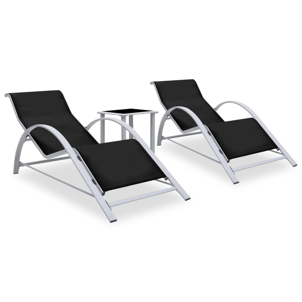 Sun Loungers 2 pcs with Table Aluminium Black