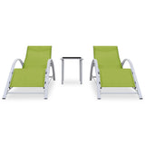 Sun Loungers 2 pcs with Table Aluminium Green
