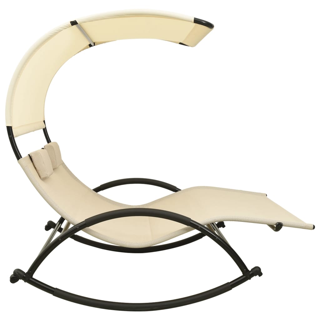 Double Sun Lounger with Canopy Textilene Cream